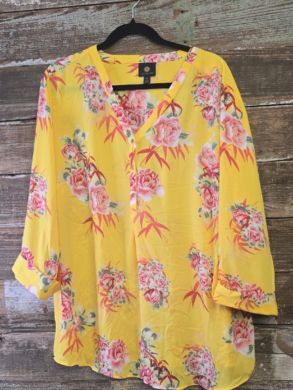 JM Collection Yellow Floral V-Neck Tunic, Size XXL, NWT